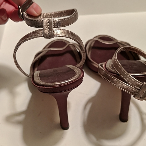 BCBGMaxAzria Gold & Brown Satin Sandals - Picture 5 of 7